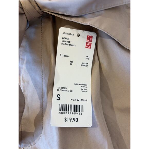 Uniqlo Beige HIgh Rise Belted Cotton Spandex Pull On Shorts Womens Small NEW NWT - Picture 5 of 7
